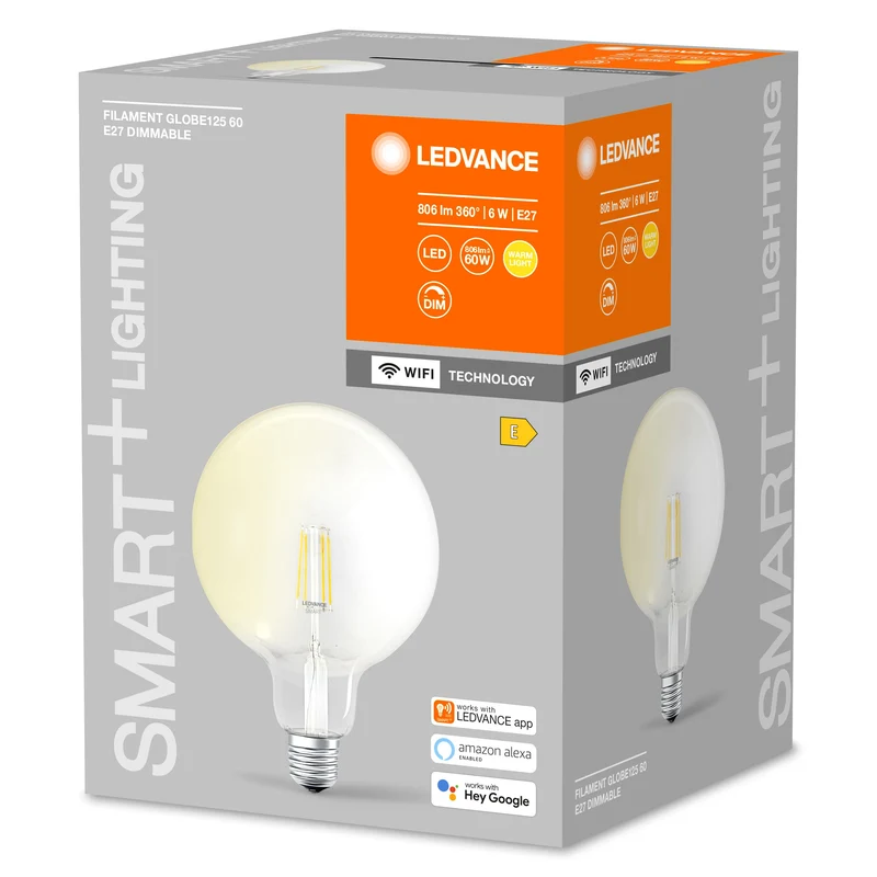 LEDVANCE Wifi SMART+ Lampadina LED Filamento Globo dimmerabile (ex 60W) 5,5W / 2700K Bianco caldo E27
