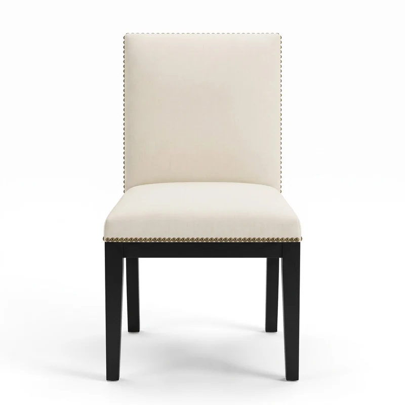 Casa Padrino Esszimmer Stuhl Creme / Schwarz mit Ziernägeln - Moderner Polsterstuhl