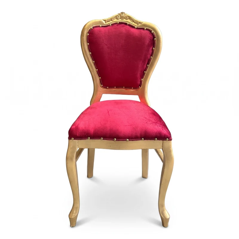 Casa Padrino Luxus Barock Samt Esszimmer Stuhl Rot / Gold - Handgefertigter Barock Stuhl mit Ziernägeln