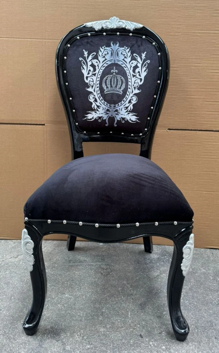 Casa Padrino Luxus Barock Esszimmerstuhl Pompöös von Harald Glööckler Schwarz / Silber 54 x 53 x 108 cm