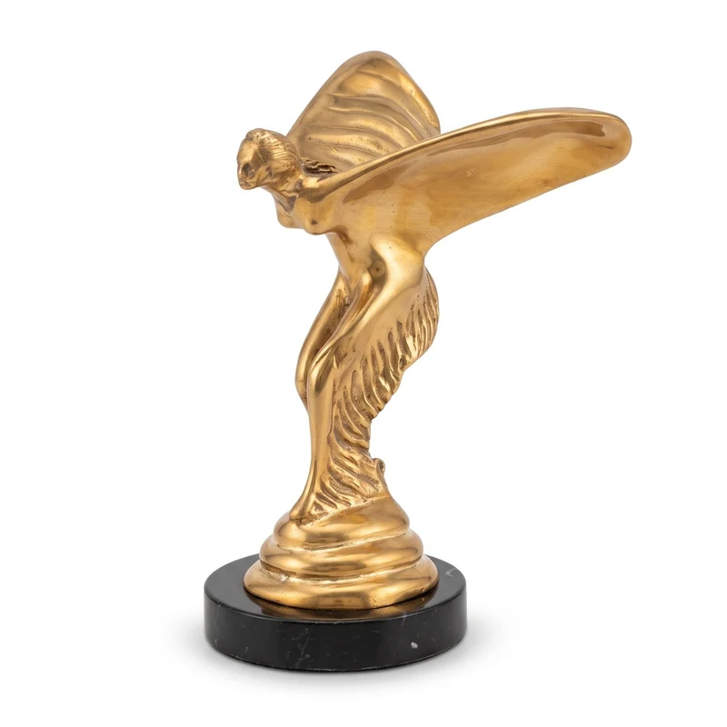 Casa Padrino Luxus Bronze Skulptur Spirit of Ecstasy Frau mit Flügeln Gold / Schwarz 15 x 15 x H. 21 cm - Edle Bronzefigur mit Marmorsockel - Schreibtisch Deko - Luxus Deko - Deko Accessoires