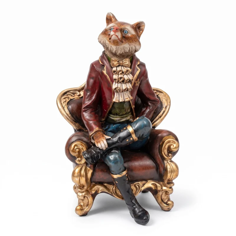 Casa Padrino Dekofigur Fuchs mit Barock Sessel 16 x 16 x H. 25 cm - Kunstharz Deko Figur - Schreibtisch Deko Figur - Wohnzimmer Deko Figur - Deko Skulptur - Deko Accessoires