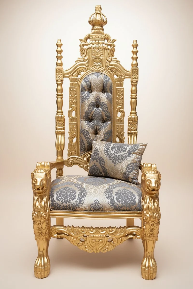 Pompöös by Casa Padrino Luxus Barock Thron Sessel Provence Gold / Grau / Gold - designed by Harald Glööckler