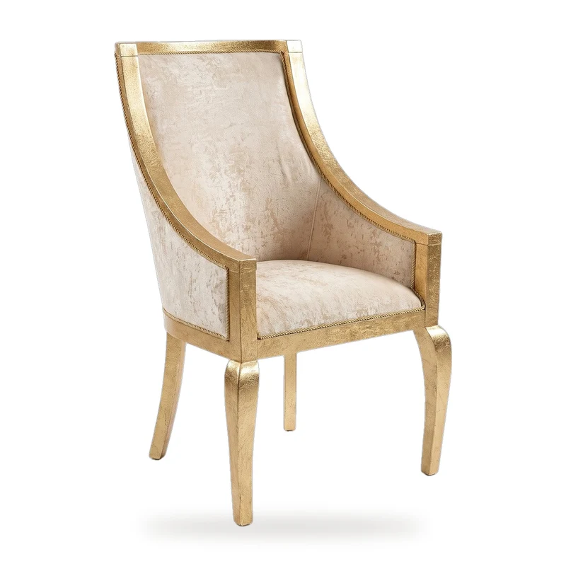 Casa Padrino Luxus Art Deco Esszimmerstuhl mit Armlehnen Creme / Gold H. 102 cm - Handgefertigter Esszimmer Stuhl mit Blattgold