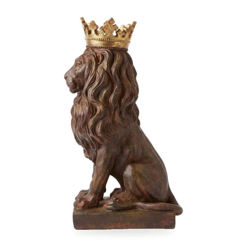Casa Padrino Skulptur Löwe mit Krone Antik Braun / Gold 19,2 x 28,9 x H. 56,5 cm - Barock & Jugendstil Deko Accessoires