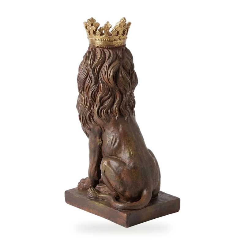 Casa Padrino Skulptur Löwe mit Krone Antik Braun / Gold 19,2 x 28,9 x H. 56,5 cm - Barock & Jugendstil Deko Accessoires
