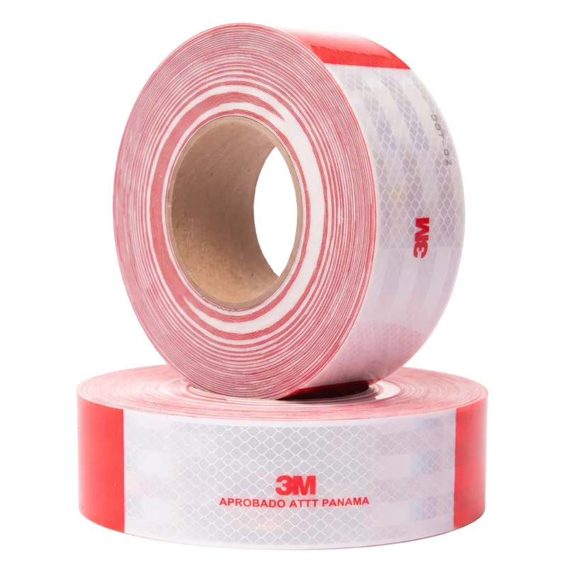 3M Cinta Reflectiva de Alta Visibilidad Grado Diamante Serie 983 con Certificación DOT-C2, Rollo de 5 cm x 45 m Color Rojo y Blanco para Camiones