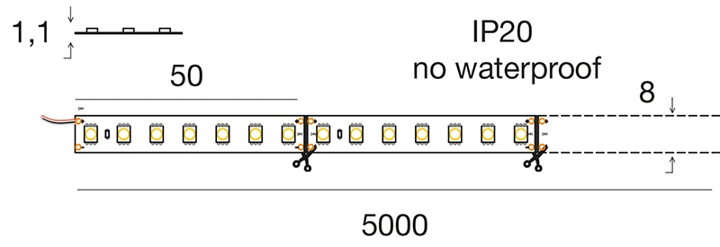 STRIP LED 9.6W/m - 8 mm 24Vdc