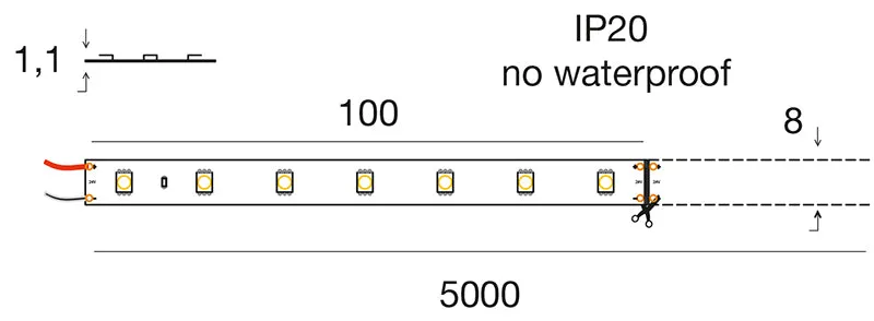 STRIP LED 4,8W/m - 8 mm 24Vdc