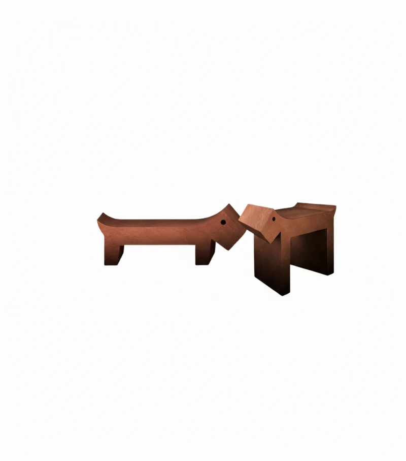 Dog & bassotto scultura placcato oro rosa L 30 P 14 H 25 cm