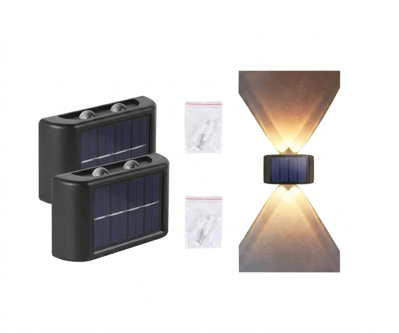 Set x2 Aplique Solar Compacto 4 LED - Iluminación Bidireccional Luz Cálida