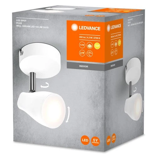 LEDVANCE LED SPOT PEAR Spot da soffitto a montaggio superficiale, bianco, 4.3W, 210lm