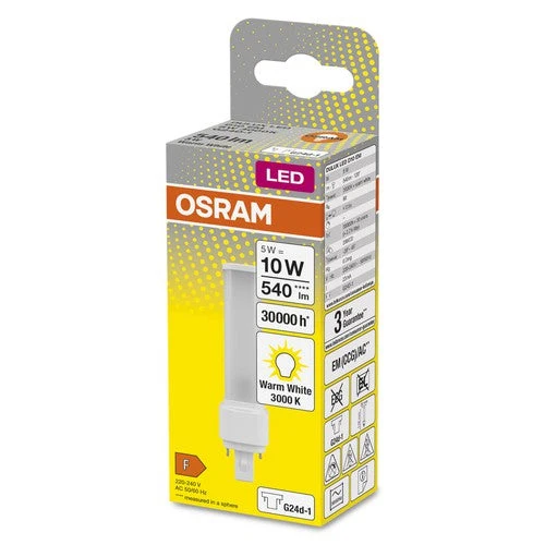 OSRAM DULUX LED-Lampada D10 EM, 5W, 540lm, 3000K, Bianco caldo