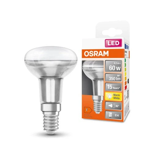 Lampade LED OSRAM con riflettore R50 con attacco a vite retrofit, ricambio da 60 watt, E14, forma R50, 2700 Kelvin, bianco caldo, vetro trasparente, confezione singola