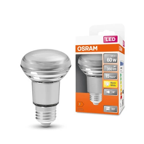 Lampade LED OSRAM con riflettore R63 con attacco a vite retrofit, ricambio da 60 watt, E27, forma R63, 2700 Kelvin, bianco caldo, vetro trasparente, confezione singola