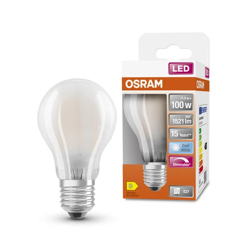 OSRAM Lampadina LED a filamento dimmerabile con attacco E27, bianco freddo (4000K), forma classica a bulbo, 12W, sostituto per lampadina a incandescenza da 100W, opaca, LED Retrofit CLASSIC A DIM