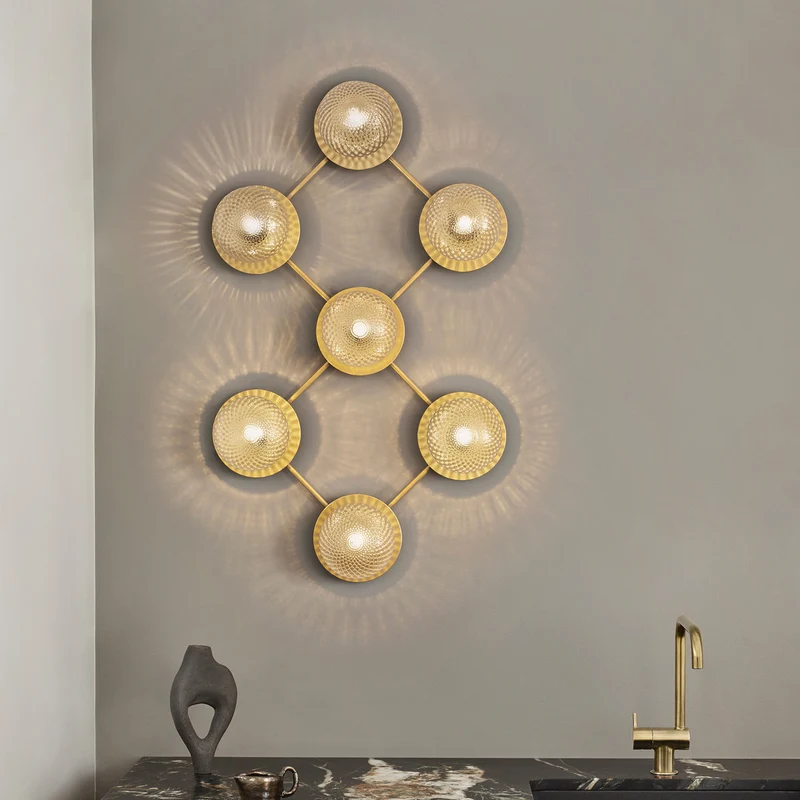 LIILA 7 Wall - Applique murale en verre soufflé et acier doré, style Art déco
