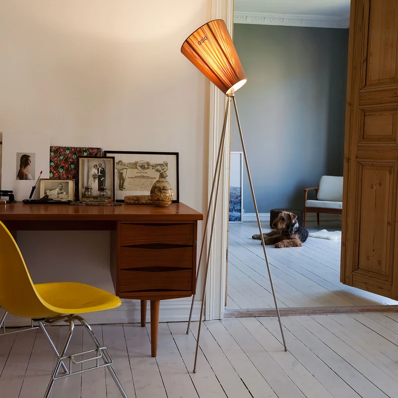 OSLO WOOD - Lampadaire en aluminium et textile, style vintage