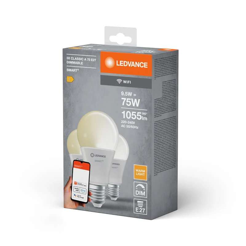 LEDVANCE SMART+ WIFI LED-Lampada, bianca, 9,5W, 1055lm, confezione da 3