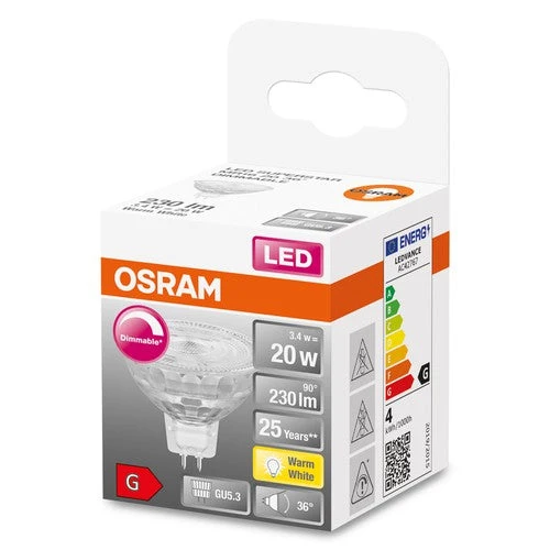 Lampada con riflettore OSRAM Superstar vetro trasparente, bianco caldo (2700K), 230 lumen, ricambio per lampadine convenzionali da 20 W, dimmerabile GU5.3