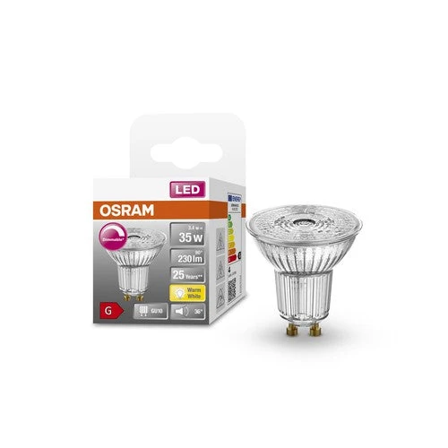Lampada con riflettore OSRAM Superstar, vetro trasparente, bianco caldo (2700K), 230 lumen, ricambio per lampadine convenzionali da 35 W, GU10 dimmerabile