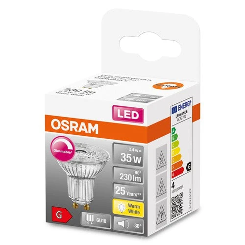 Lampada con riflettore OSRAM Superstar, vetro trasparente, bianco caldo (2700K), 230 lumen, ricambio per lampadine convenzionali da 35 W, GU10 dimmerabile