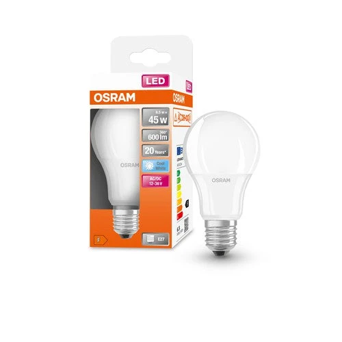 OSRAM Star+ lampadina LED a bassa tensione per portalampada E27, aspetto opaco, bianco freddo (4000K), 600 lumen, sostituto per lampadine tradizionali da 45W, non dimmerabile, E27, confezione da 1 pezzo