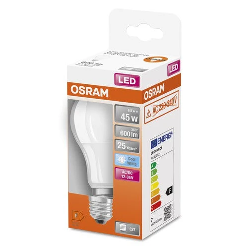 OSRAM Star+ lampadina LED a bassa tensione per portalampada E27, aspetto opaco, bianco freddo (4000K), 600 lumen, sostituto per lampadine tradizionali da 45W, non dimmerabile, E27, confezione da 1 pezzo