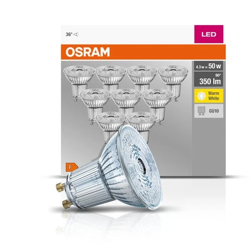 OSRAM LED Base LED-Spot Lampada (ex 50W) 4,3W / 2700K GU10 10 pezzi, Bianco caldo