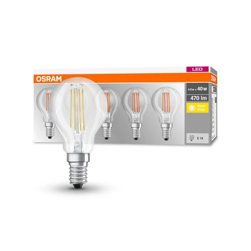 OSRAM LED Base Classic LED Lampadina Filamento (ex 40W) 4W / 2700K Bianco caldo E14, confezione da 5