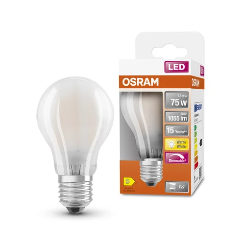 OSRAM LED Retrofit Classic A LED Lampada opaca dimmerabile (ex 75W) 9W / 2700K Bianco caldo E27