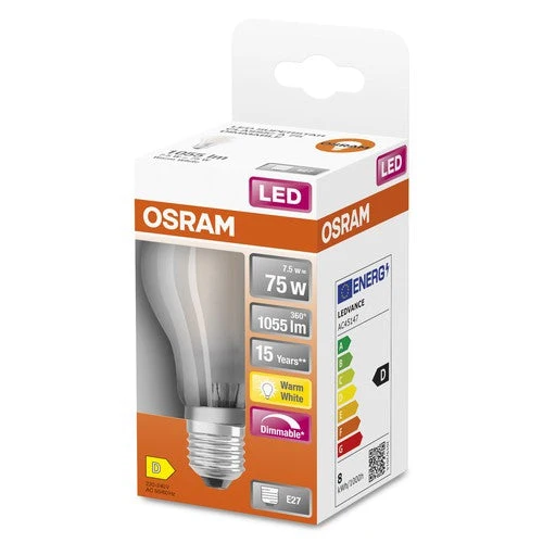 OSRAM LED Retrofit Classic A LED Lampada opaca dimmerabile (ex 75W) 9W / 2700K Bianco caldo E27