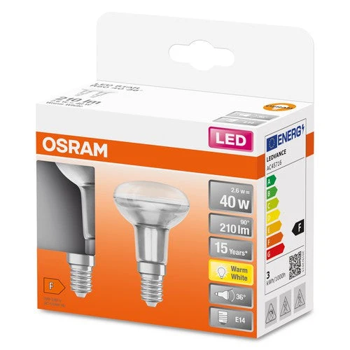 OSRAM lampada riflettore LED, attacco: E14, bianco caldo, 2700 K, 3,30 W, sostituto per lampada riflettore 40 W, LED STAR R50