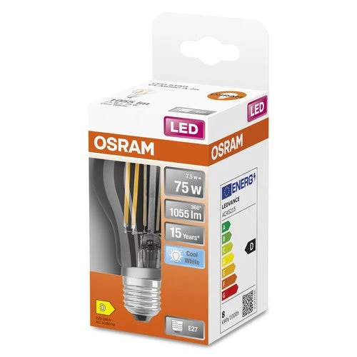 OSRAM Retrofit Classic A LED Lampadina (ex 75W) 7,5W / 4000K Bianco freddo E27