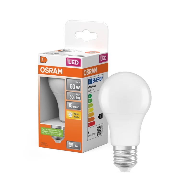 OSRAM LED STAR Classic A Lampadina LED opaca (ex 60W) 8,5W / 2700K Bianco caldo E27